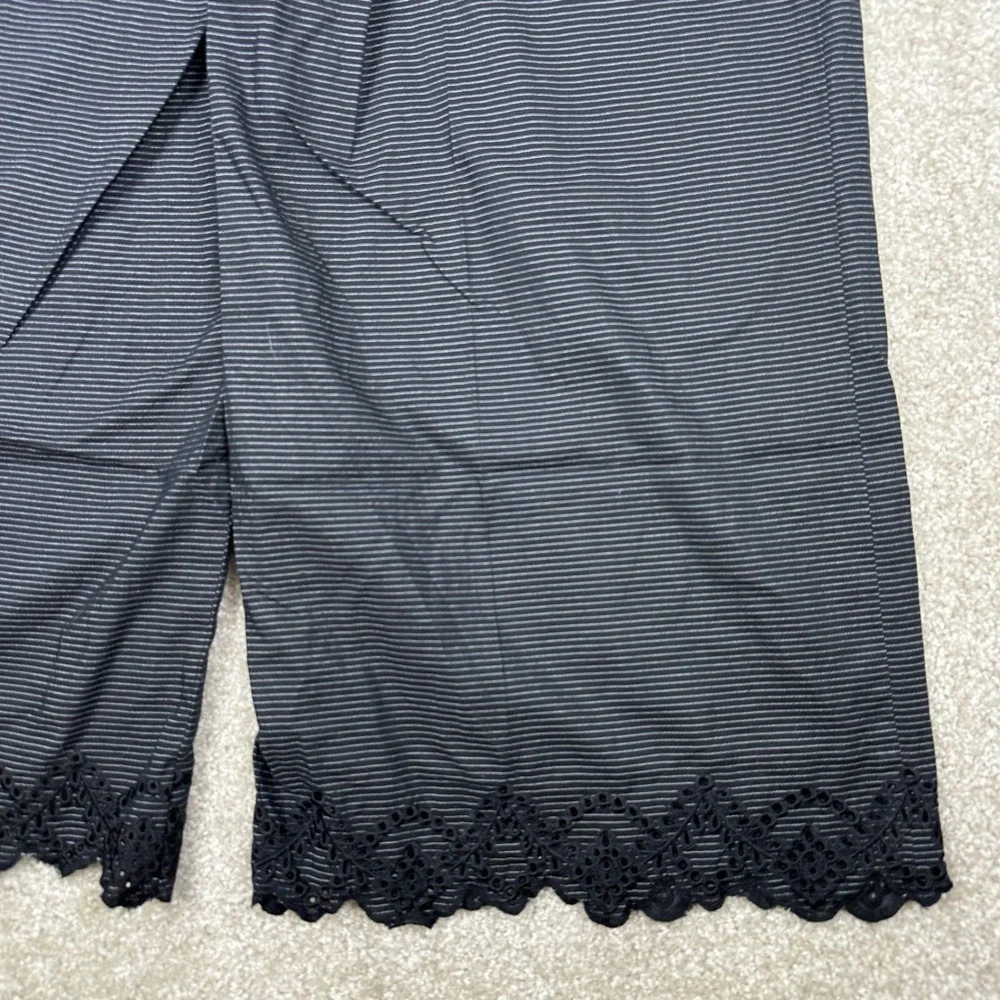 Khaadi Black Striped Wide Leg Pants Eyelet Lace Hem Cotton Blend Trousers
